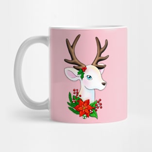 White Christmas Reindeer with Brown Antlers Mug